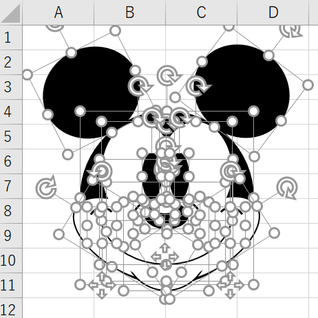 エクセルで絵を描く 図形を使った ミッキーマウス の描きかた